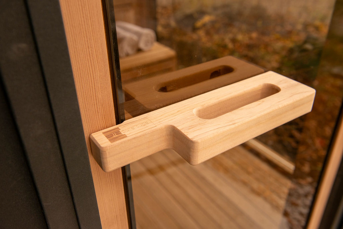 Neptune sauna cedar door handle detail