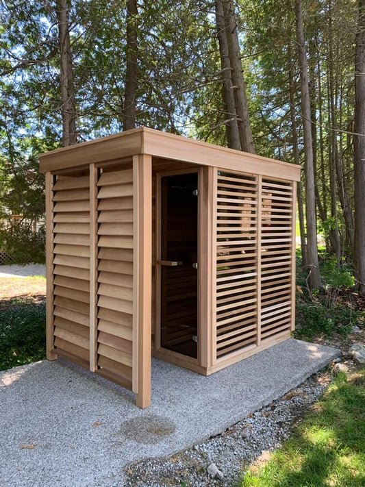 Pure Cube sauna with shower front view