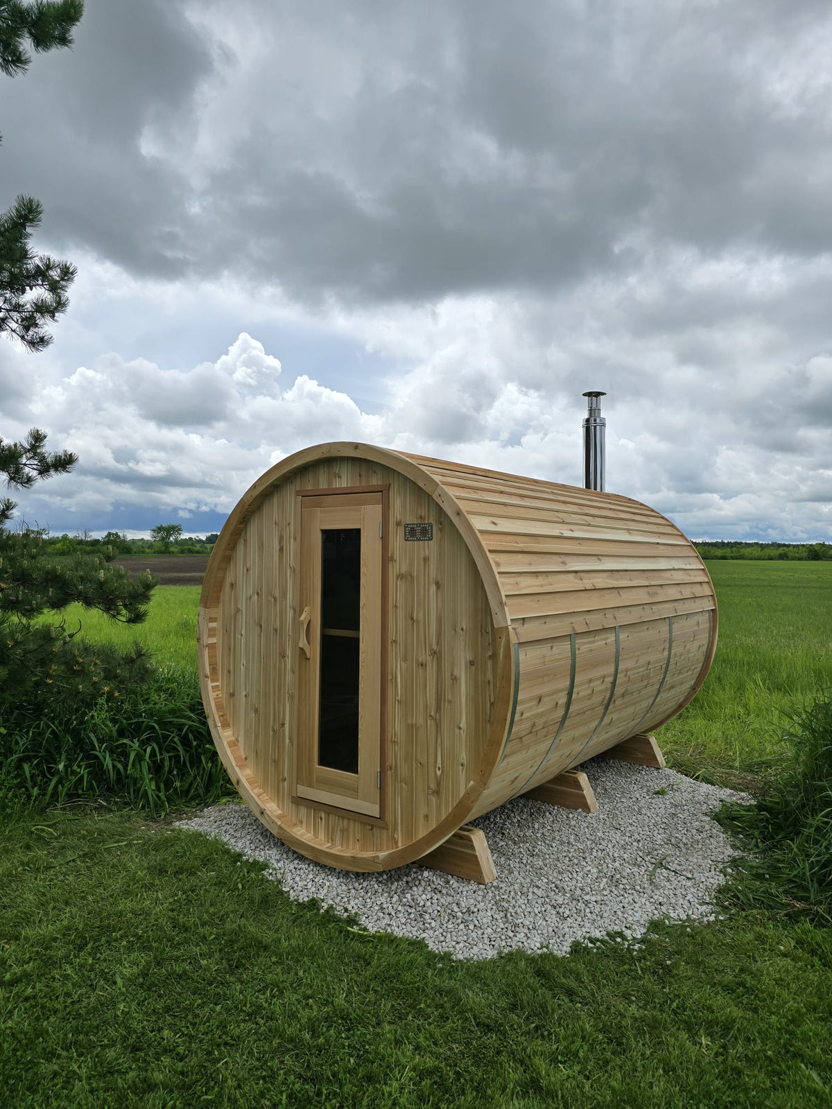 Premium 7'x 12' Barrel Sauna With 4'  Change Room