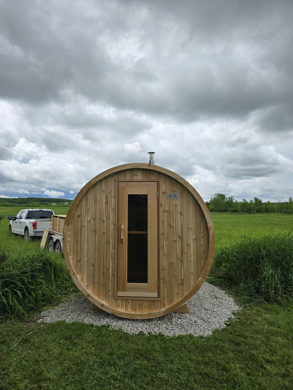 Premium 7'x 12' Barrel Sauna With 4'  Change Room