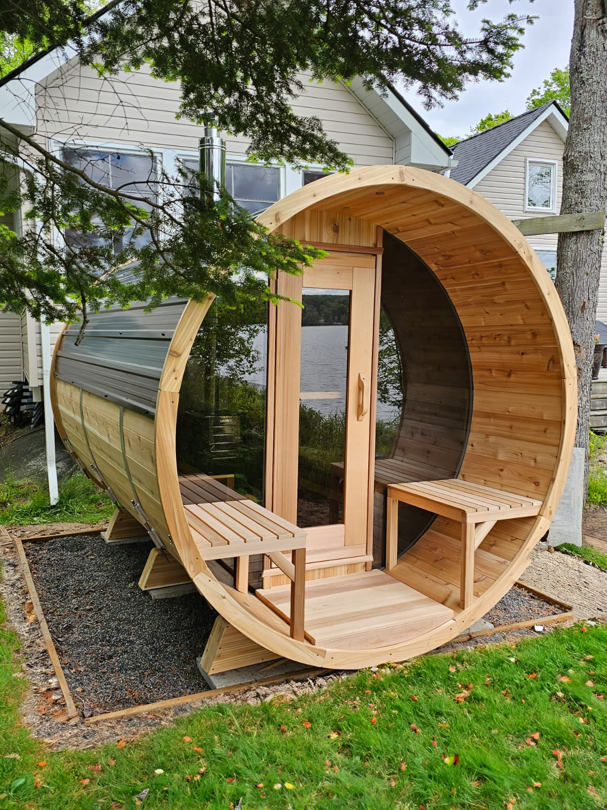 Premium 7'x 8' Barrel Sauna With 2'  Porch