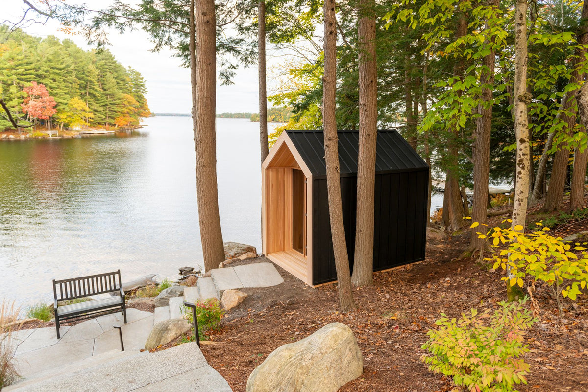 Hudson sauna and lake at dusk