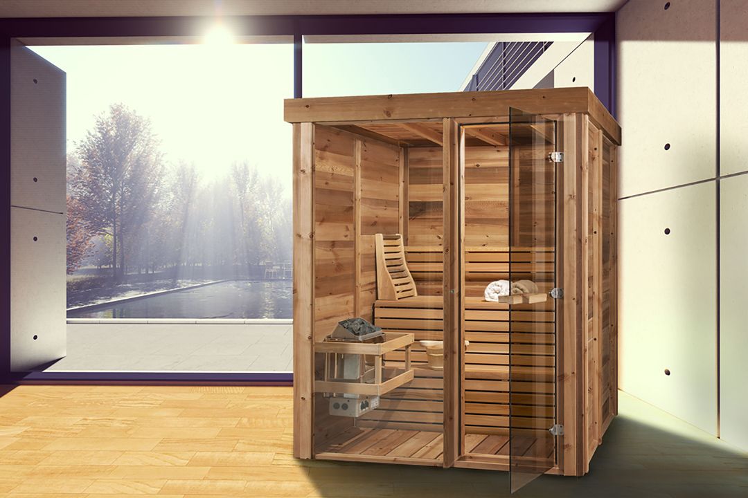 Indoor sauna full glass front