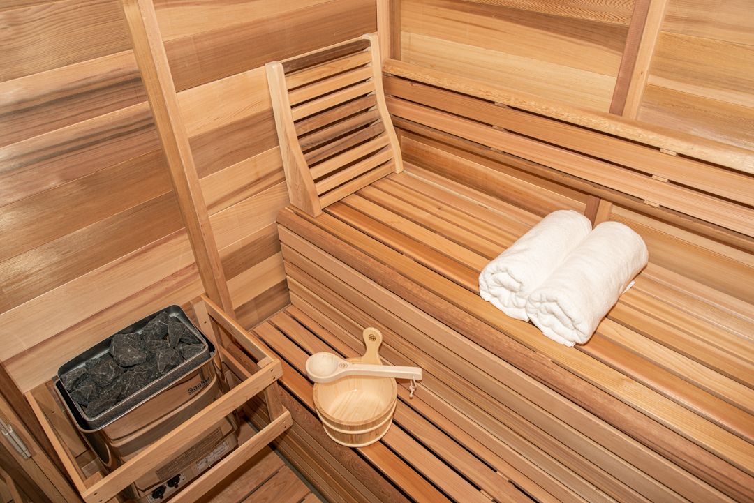 Indoor sauna two-tier bench detail