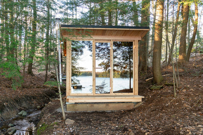 Mountain View timber frame sauna in the forest