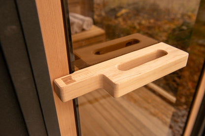 Neptune sauna cedar door handle detail
